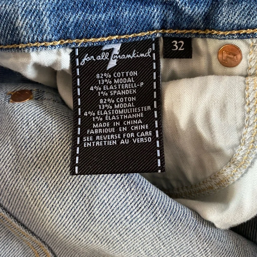 7 for all mankind Vintage Luxe Beaded Fringe Detail Blue Jeans - Picture 7 of 9